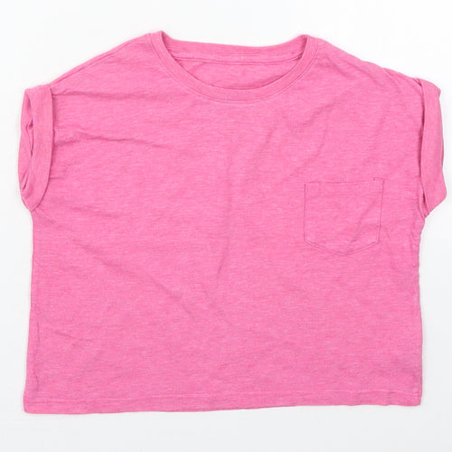 Dunnes Girls Pink  Cotton Cropped T-Shirt Size 7 Years Crew Neck Pullover - Chest Pocket