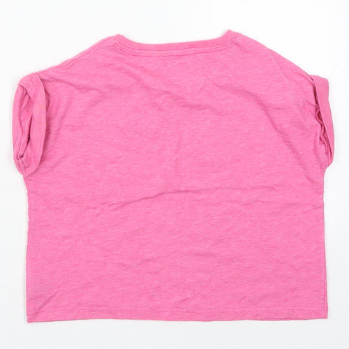 Dunnes Girls Pink  Cotton Cropped T-Shirt Size 7 Years Crew Neck Pullover - Chest Pocket
