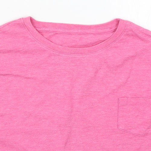 Dunnes Girls Pink  Cotton Cropped T-Shirt Size 7 Years Crew Neck Pullover - Chest Pocket