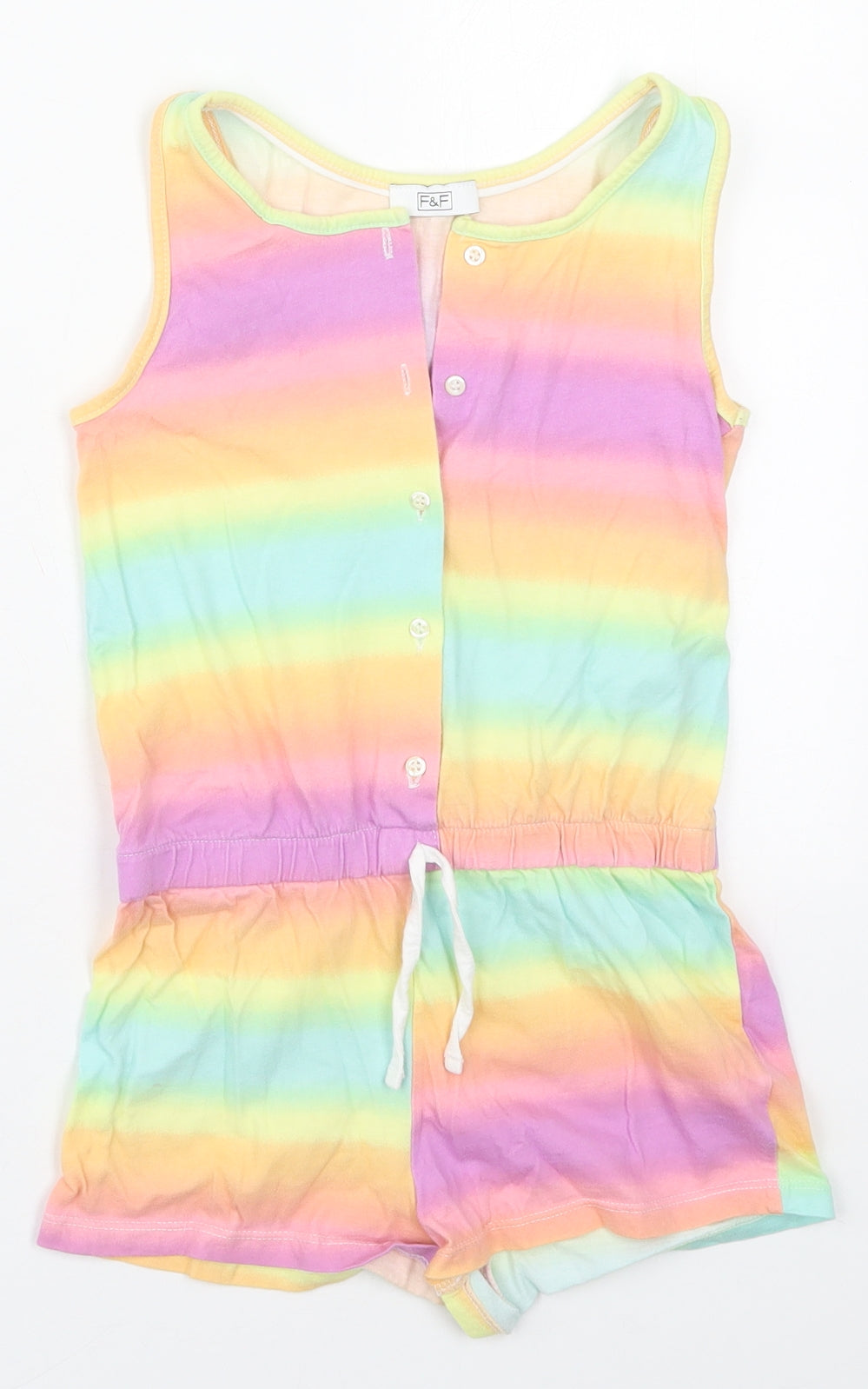 George Girls Multicoloured Striped Cotton Playsuit One-Piece Size 7-8 Years  Button - Rainbow