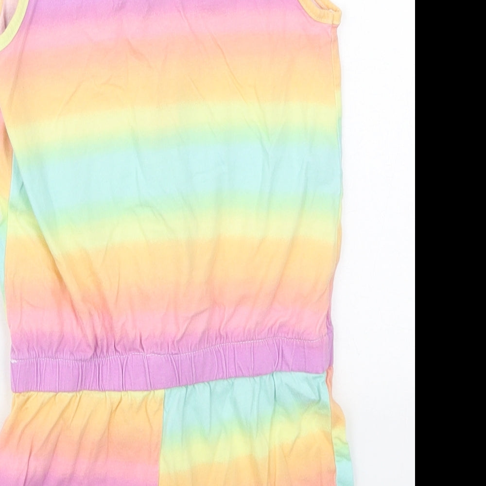 George Girls Multicoloured Striped Cotton Playsuit One-Piece Size 7-8 Years  Button - Rainbow