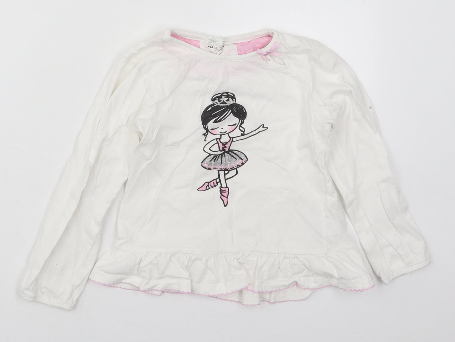 Primark Girls White  Cotton Basic T-Shirt Size 6-7 Years Crew Neck Pullover - Ballerina