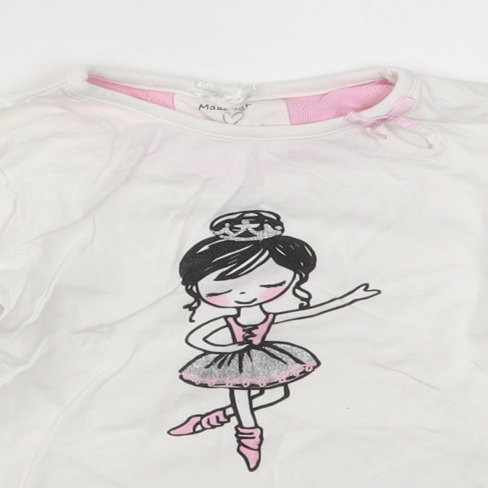 Primark Girls White  Cotton Basic T-Shirt Size 6-7 Years Crew Neck Pullover - Ballerina