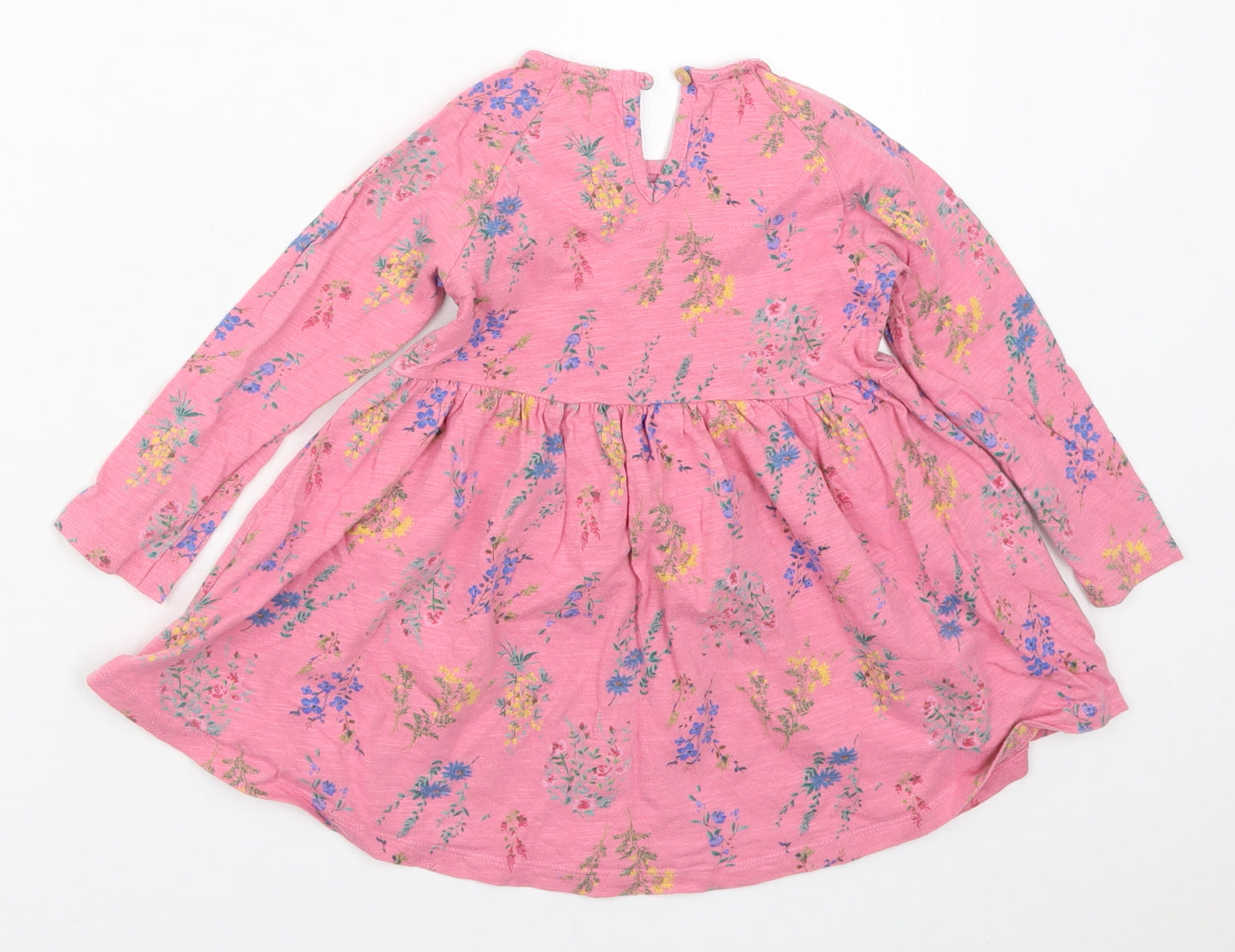 NEXT Girls Pink Floral Cotton Skater Dress  Size 18-24 Months  Crew Neck Button