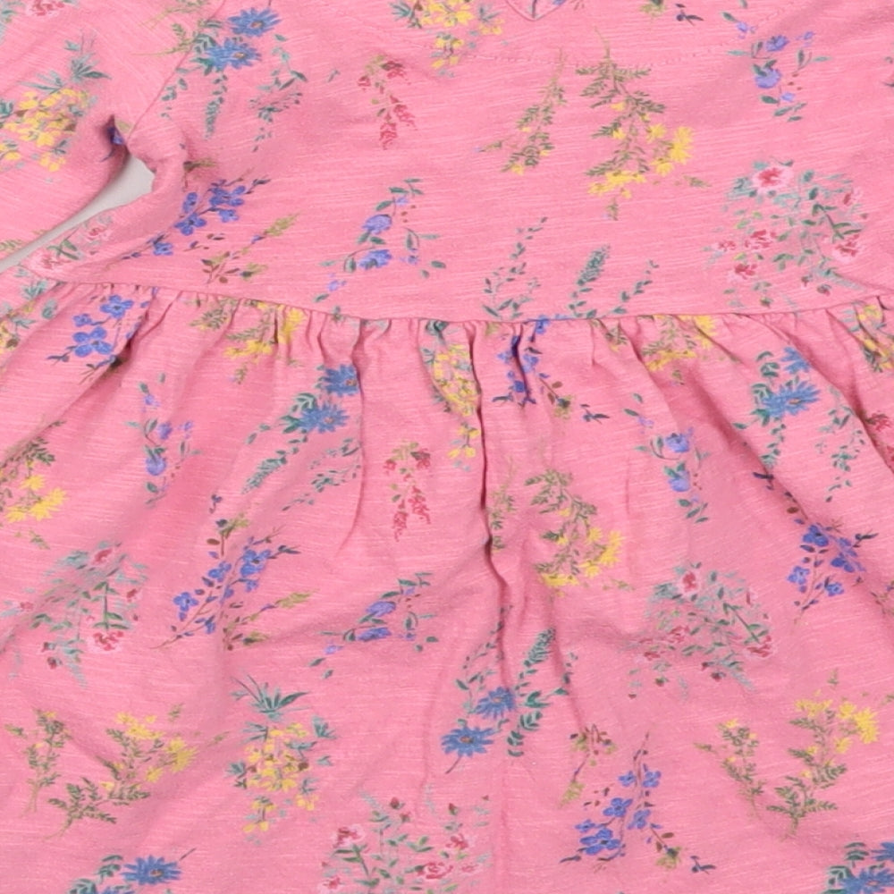 NEXT Girls Pink Floral Cotton Skater Dress  Size 18-24 Months  Crew Neck Button