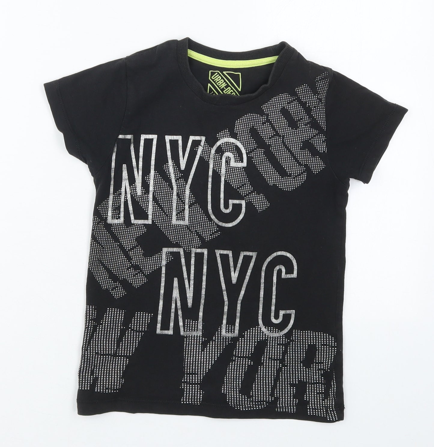 Matalan Boys Black  Cotton Basic T-Shirt Size 7 Years Crew Neck Pullover - NYC