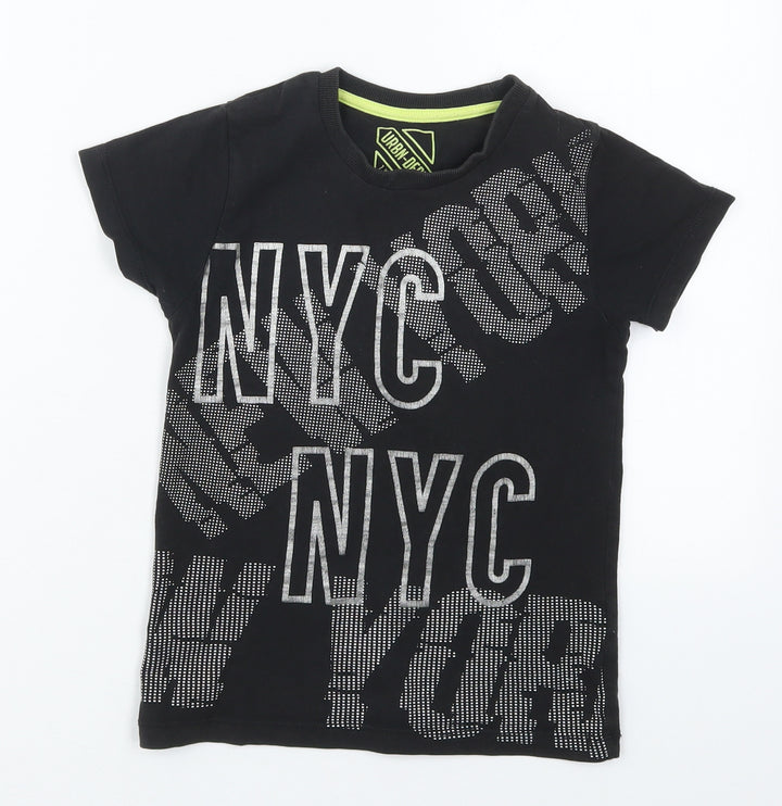 Matalan Boys Black  Cotton Basic T-Shirt Size 7 Years Crew Neck Pullover - NYC