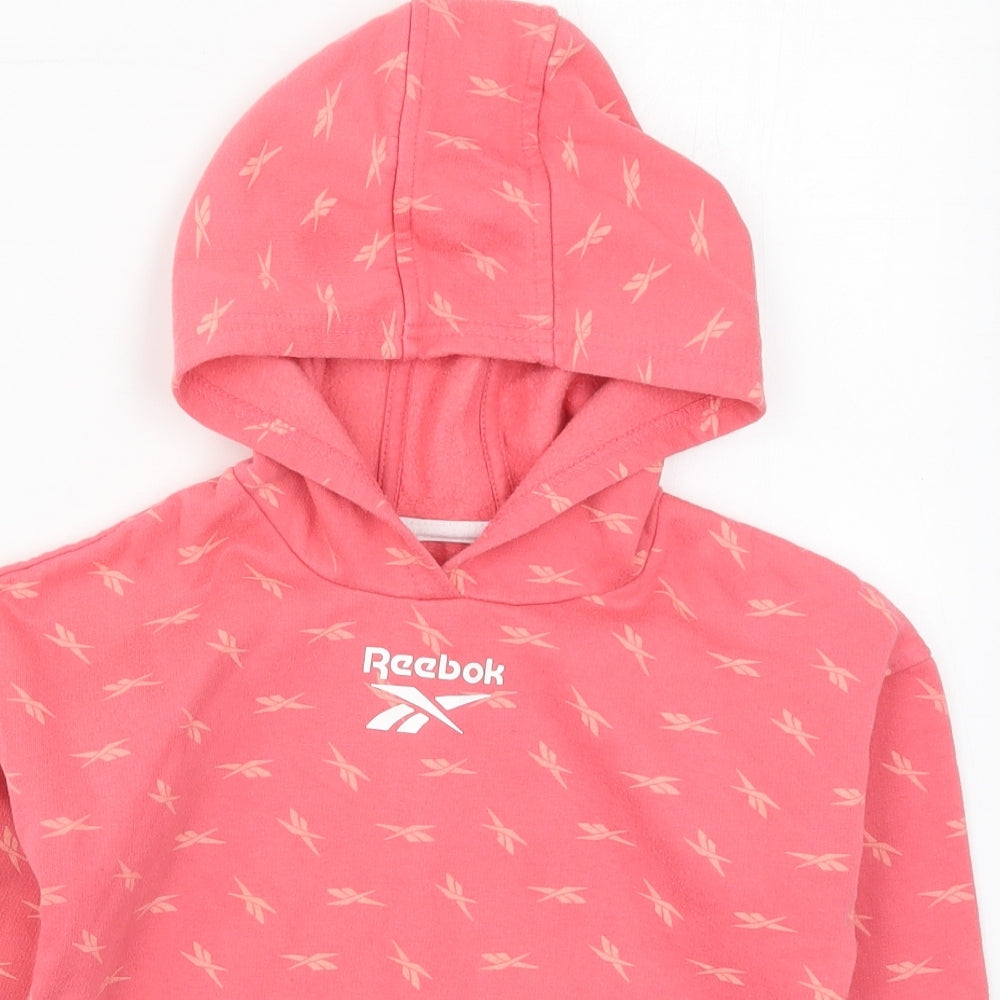 Reebok Girls Pink  Cotton Pullover Hoodie Size 7-8 Years  Pullover