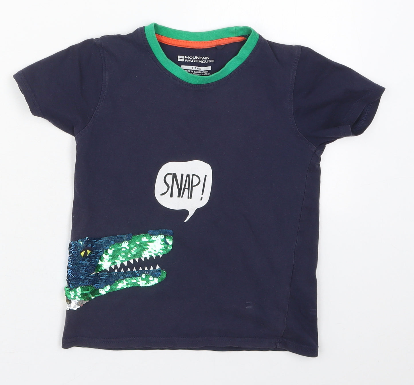 Mountain Warehouse Boys Blue  Cotton Basic T-Shirt Size 5-6 Years Crew Neck Pullover - Snap Crocodile