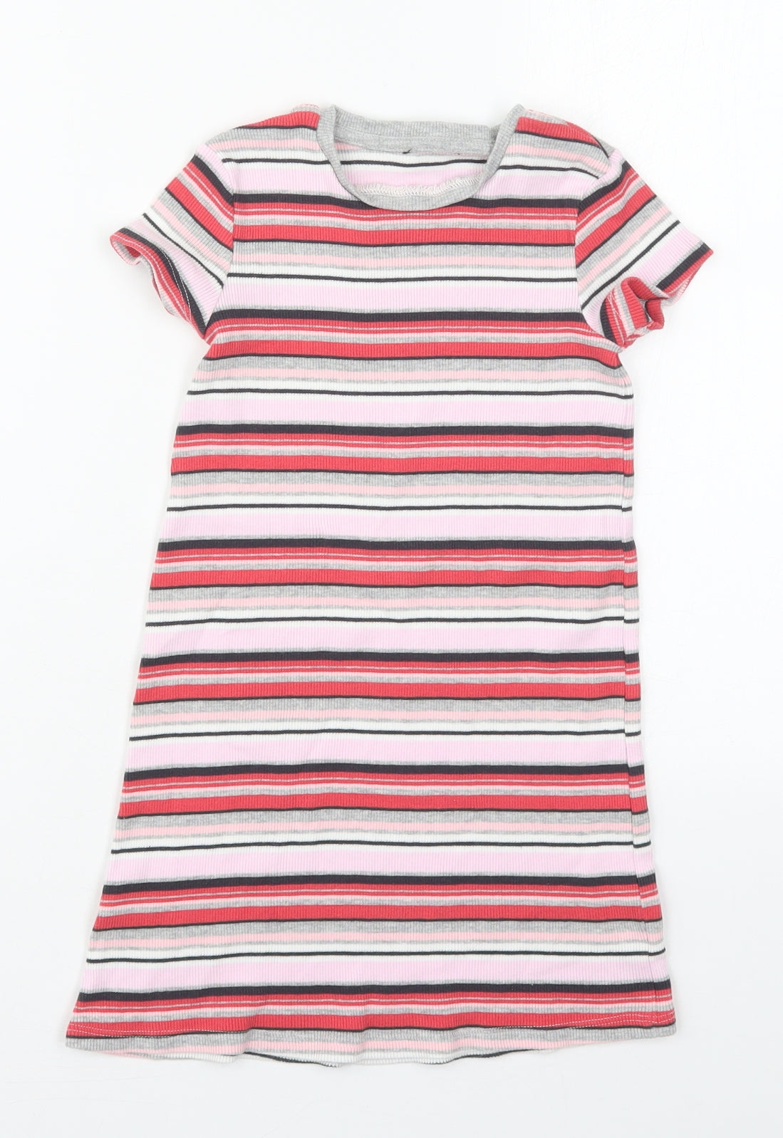 George Girls Pink Striped Cotton T-Shirt Dress  Size 5-6 Years  Crew Neck Pullover