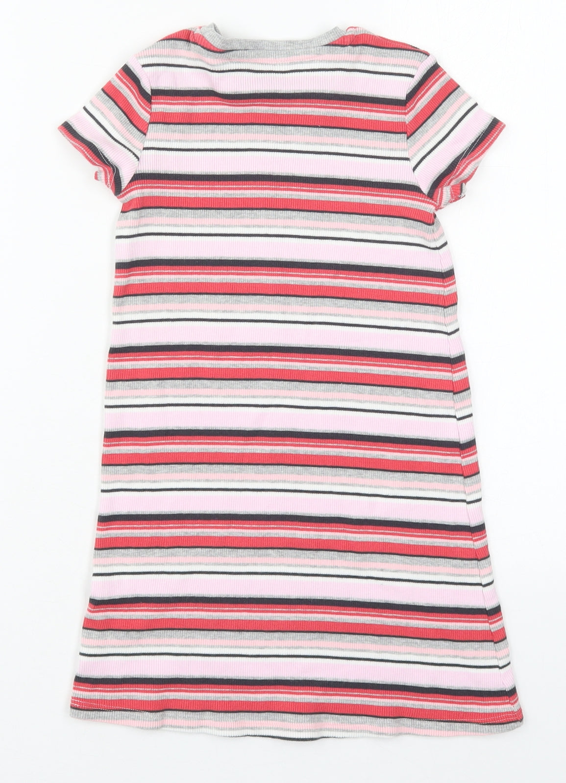 George Girls Pink Striped Cotton T-Shirt Dress  Size 5-6 Years  Crew Neck Pullover
