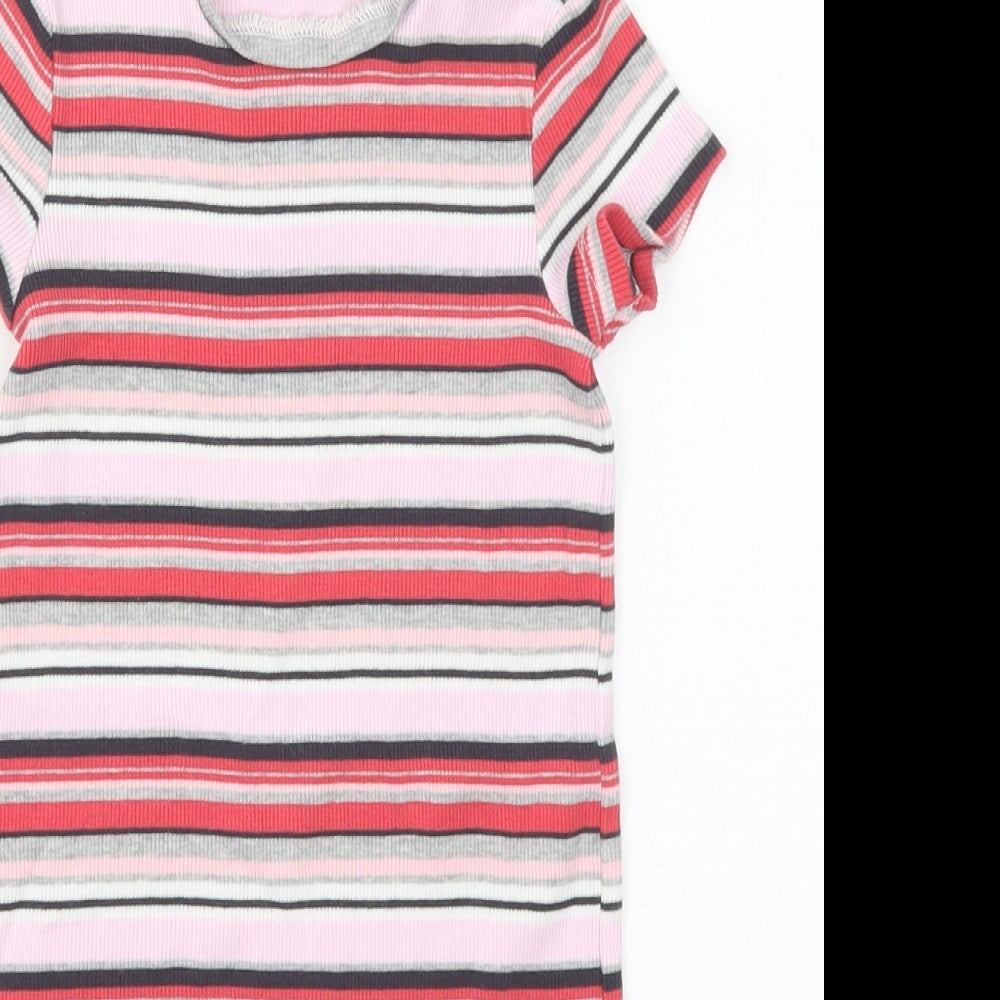 George Girls Pink Striped Cotton T-Shirt Dress  Size 5-6 Years  Crew Neck Pullover