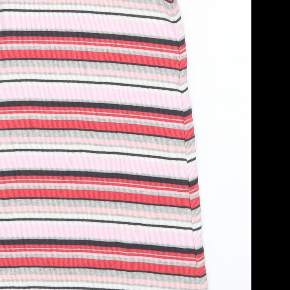 George Girls Pink Striped Cotton T-Shirt Dress  Size 5-6 Years  Crew Neck Pullover