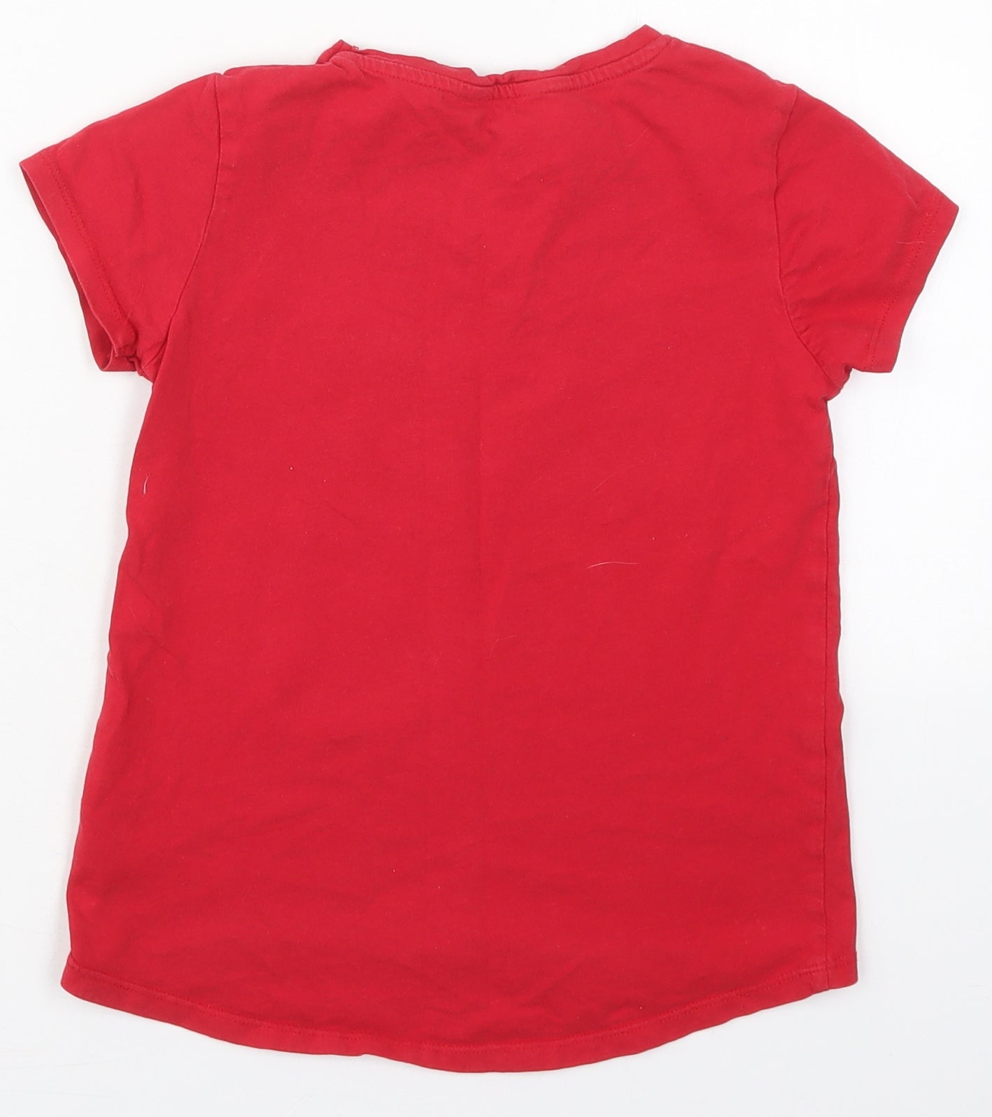 M&Co Girls Red  Cotton Basic T-Shirt Size 9-10 Years Crew Neck Pullover - Butterflies