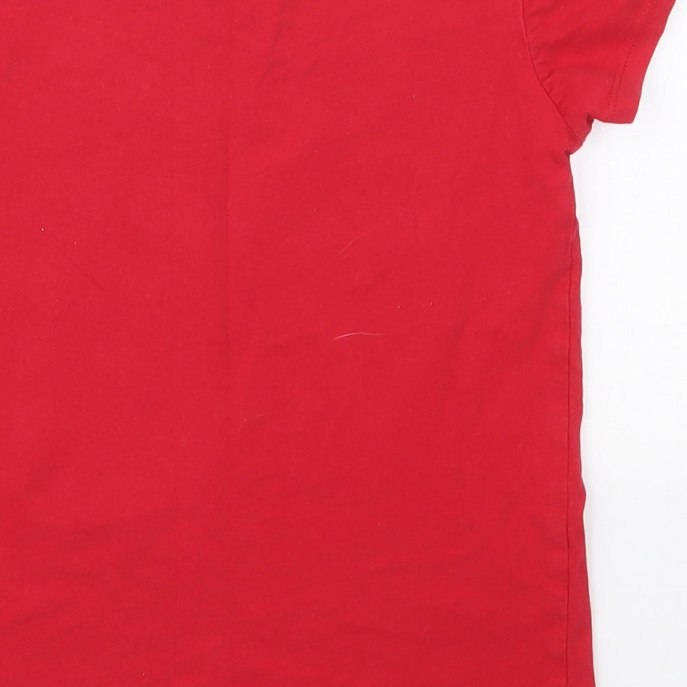 M&Co Girls Red  Cotton Basic T-Shirt Size 9-10 Years Crew Neck Pullover - Butterflies