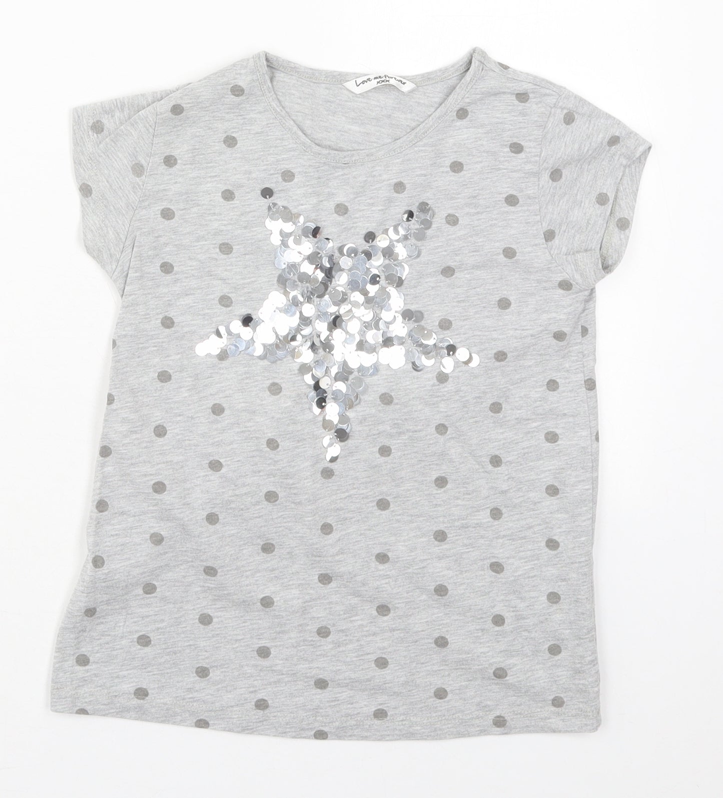 Matalan Girls Grey Polka Dot Cotton Basic T-Shirt Size 9-10 Years Crew Neck Pullover - Star