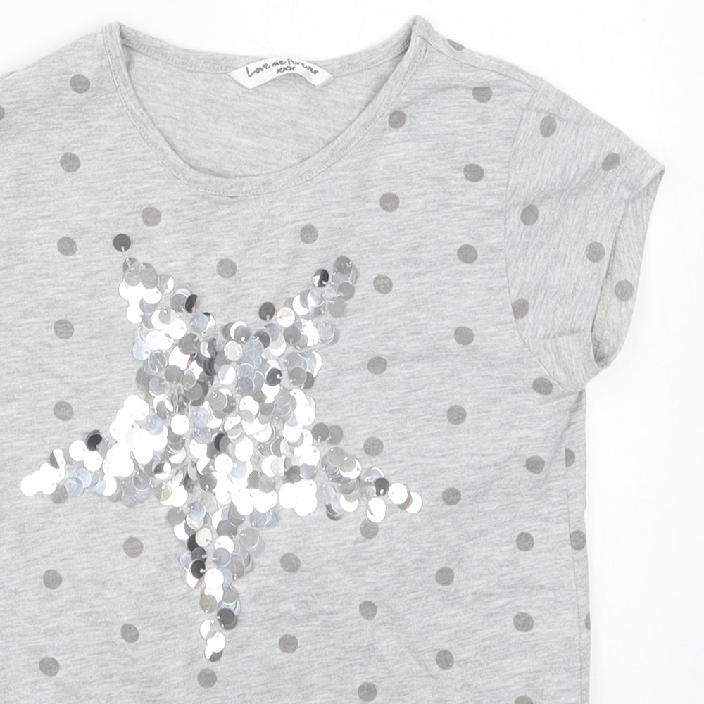 Matalan Girls Grey Polka Dot Cotton Basic T-Shirt Size 9-10 Years Crew Neck Pullover - Star