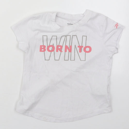 Reebok Girls White  Cotton Basic T-Shirt Size 7-8 Years Crew Neck Pullover - Born to Win