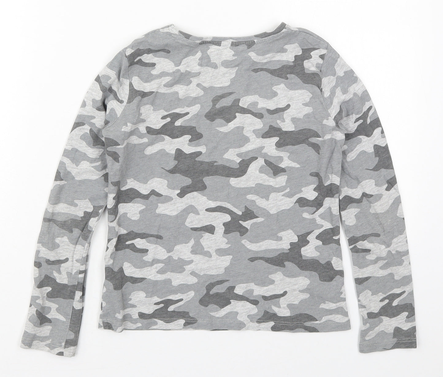 Primark Girls Grey Camouflage Cotton Basic T-Shirt Size 8-9 Years Crew Neck Pullover - Be Yourself