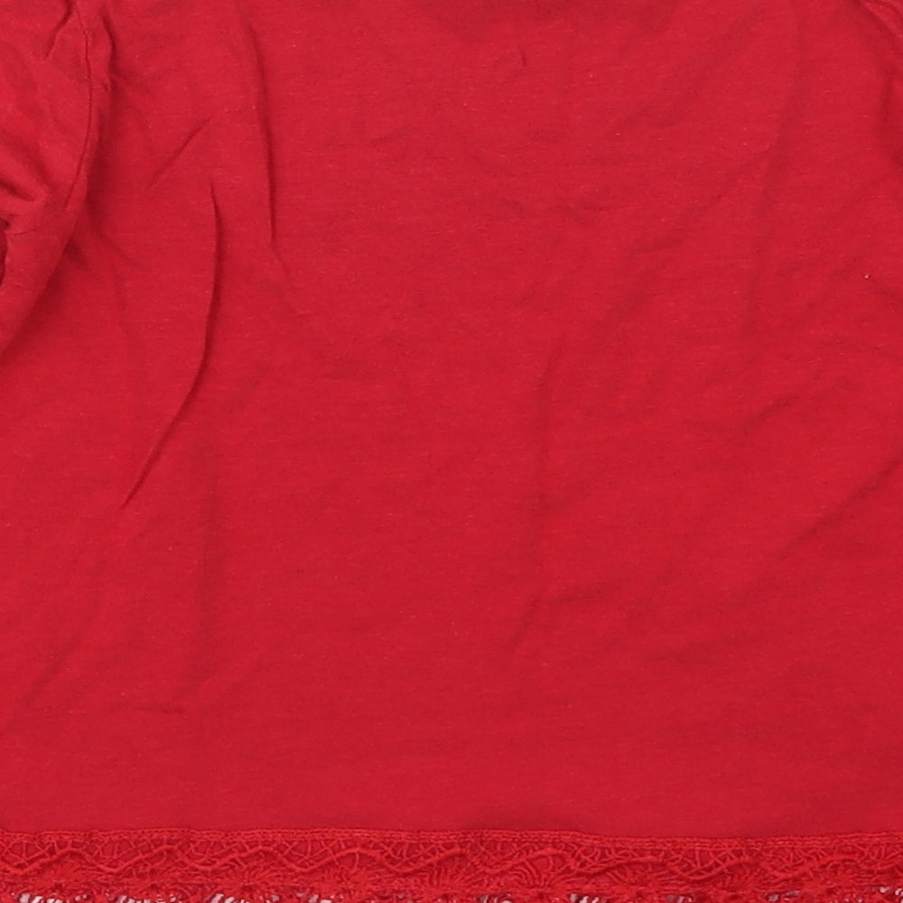 Matalan Girls Red  Cotton Basic T-Shirt Size 8 Years Crew Neck Pullover