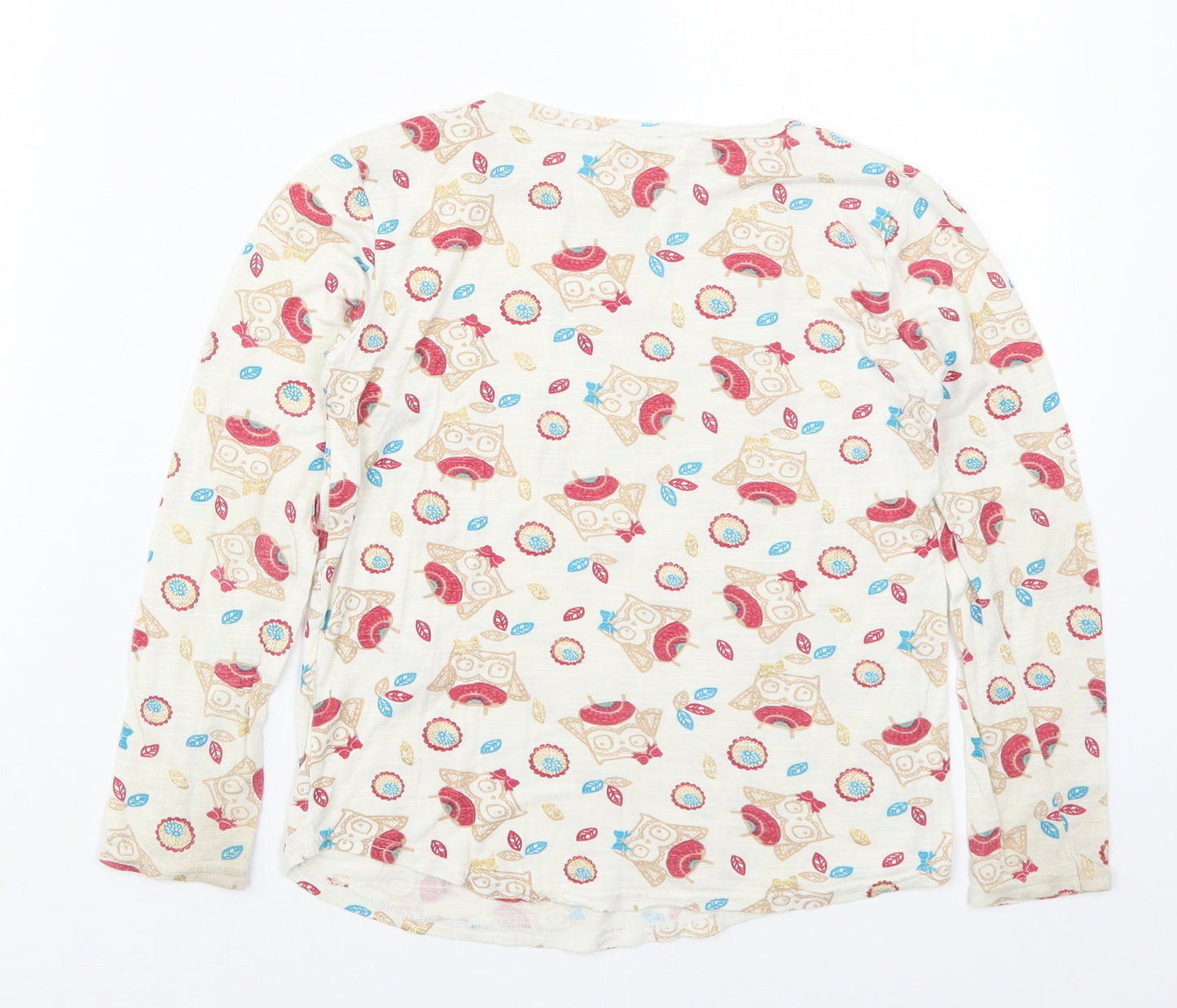 M&Co Girls Beige  Viscose Basic T-Shirt Size 7-8 Years Crew Neck Pullover - Owls