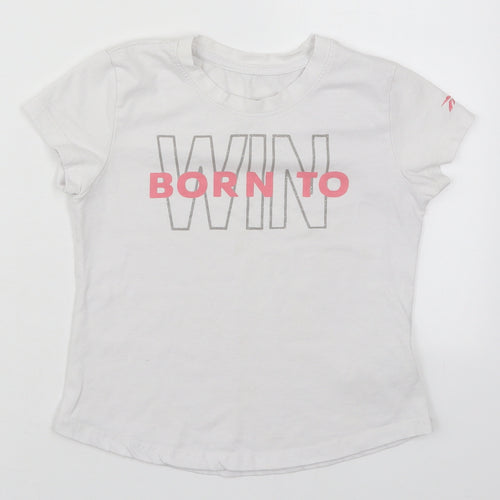 Reebok Girls White  Cotton Basic T-Shirt Size 7-8 Years Crew Neck Pullover - Born to Win