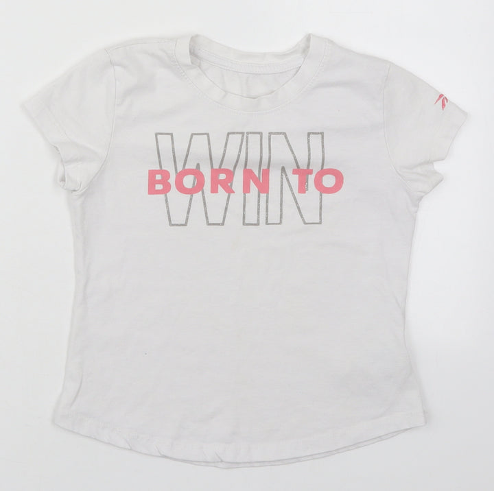 Reebok Girls White Cotton Basic T-Shirt Size 7-8 Years Crew Neck Pullover - Born to Win