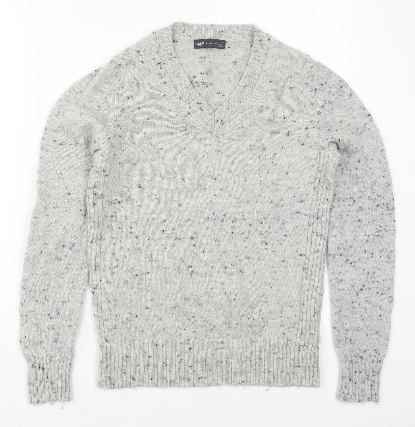 Marks and Spencer Womens Grey V-Neck  Wool Pullover Jumper Size 10