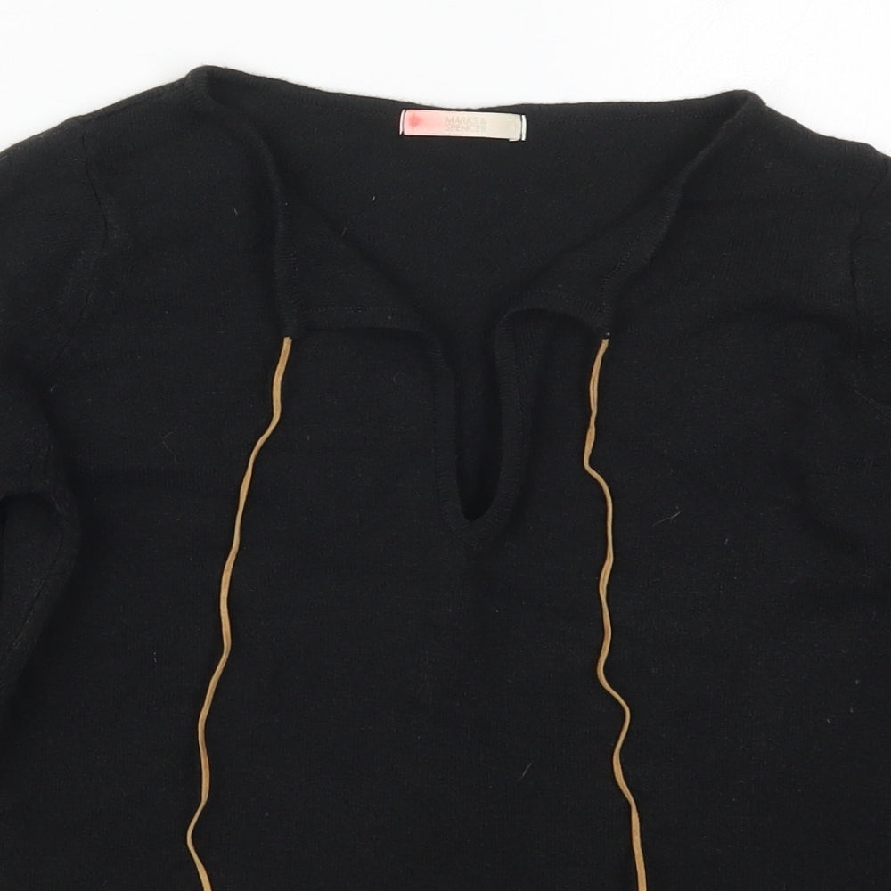 Marks and Spencer Womens Black V-Neck  Acrylic Pullover Jumper Size 10