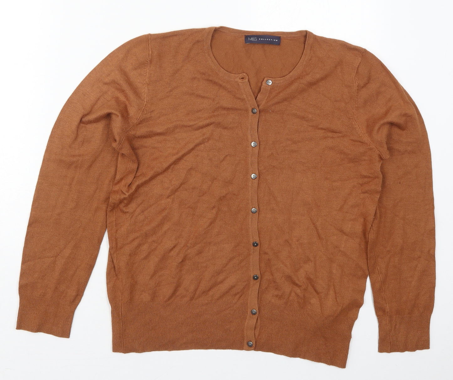 Marks and Spencer Womens Brown Crew Neck  Viscose Cardigan Jumper Size 12