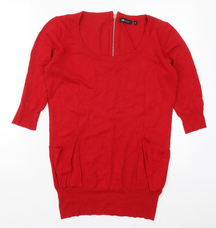 Internacionale Womens Red Round Neck  Viscose Pullover Jumper Size 12