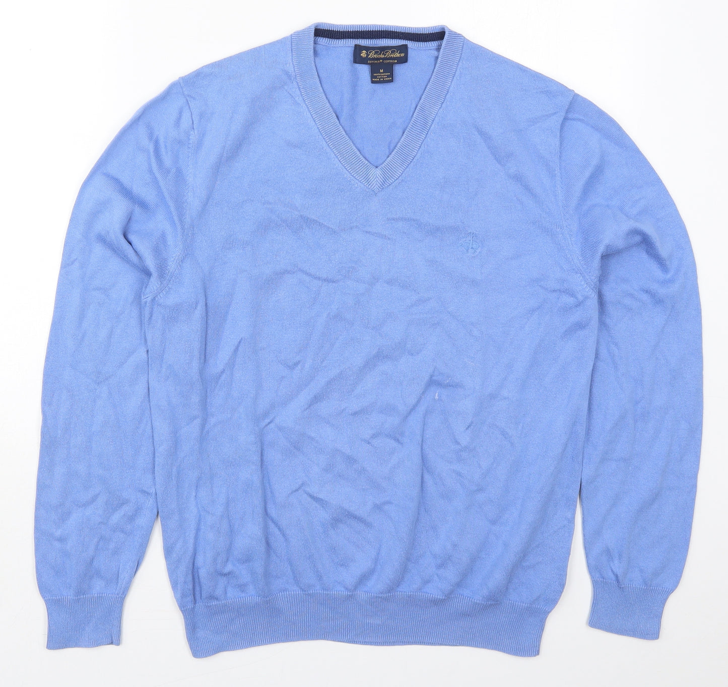 Brooks Brothers Mens Blue V-Neck  Cotton Pullover Jumper Size M