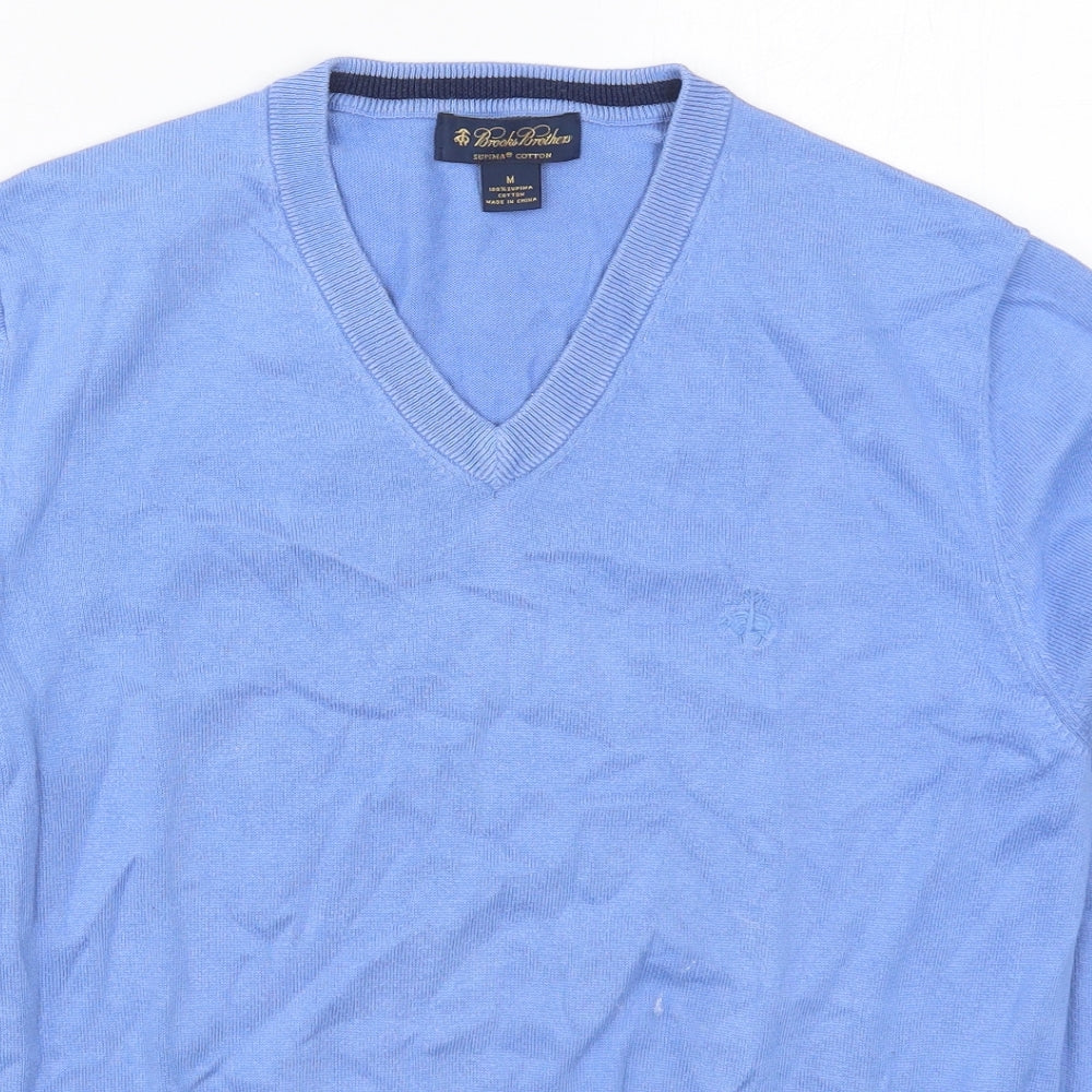 Brooks Brothers Mens Blue V-Neck  Cotton Pullover Jumper Size M