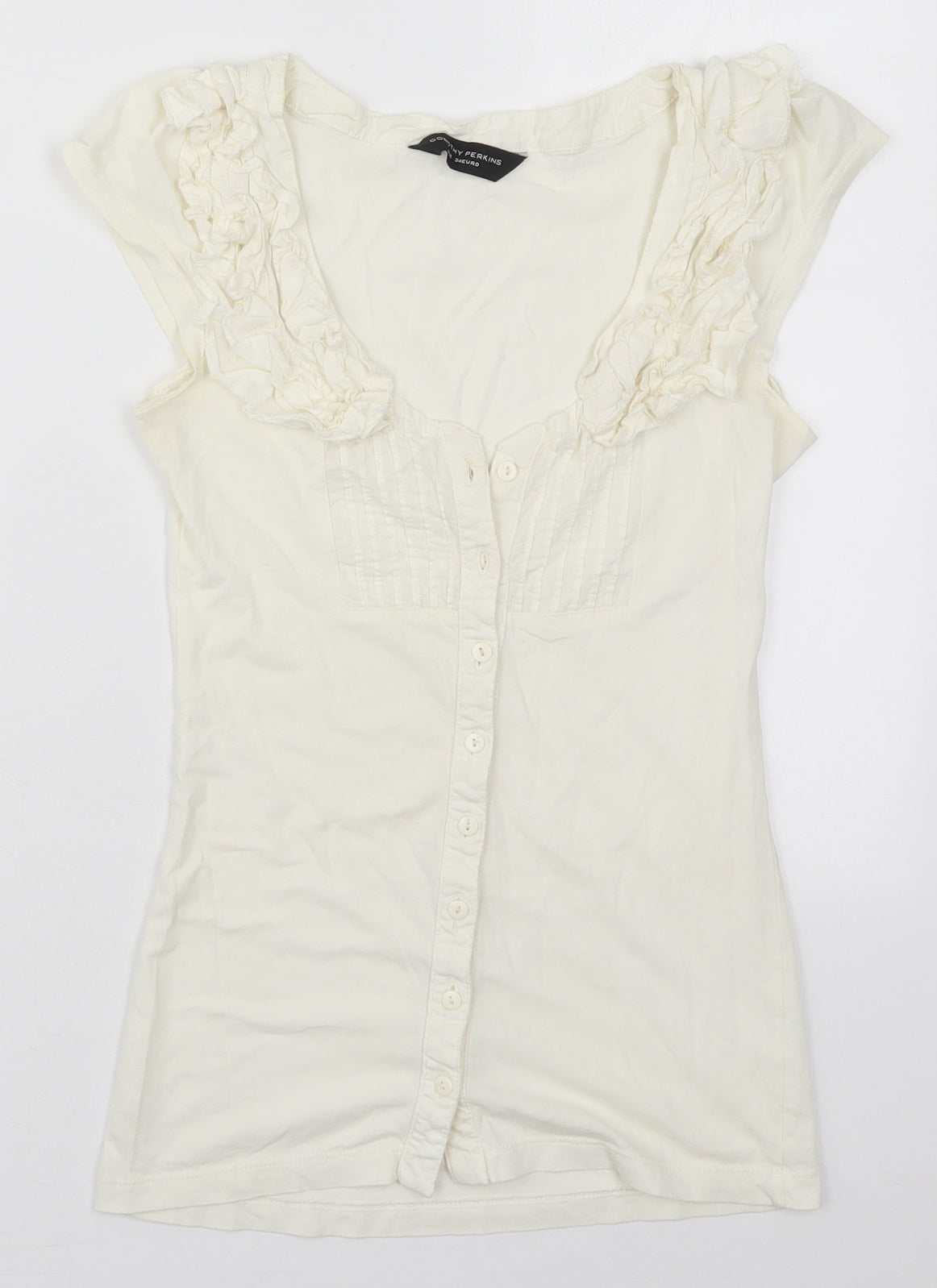 Dorothy Perkins Womens Ivory  Cotton Basic Button-Up Size 6 Scoop Neck