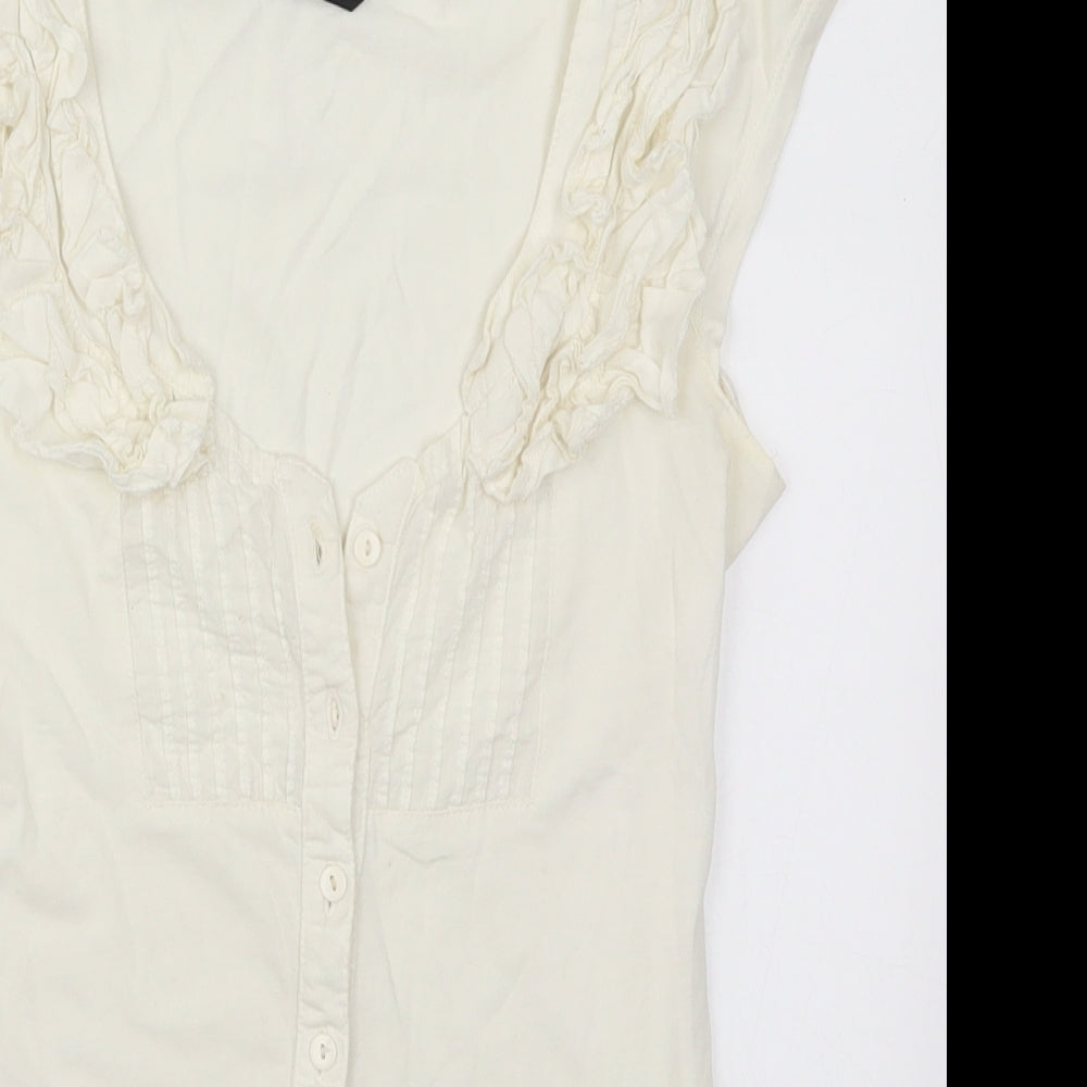 Dorothy Perkins Womens Ivory  Cotton Basic Button-Up Size 6 Scoop Neck