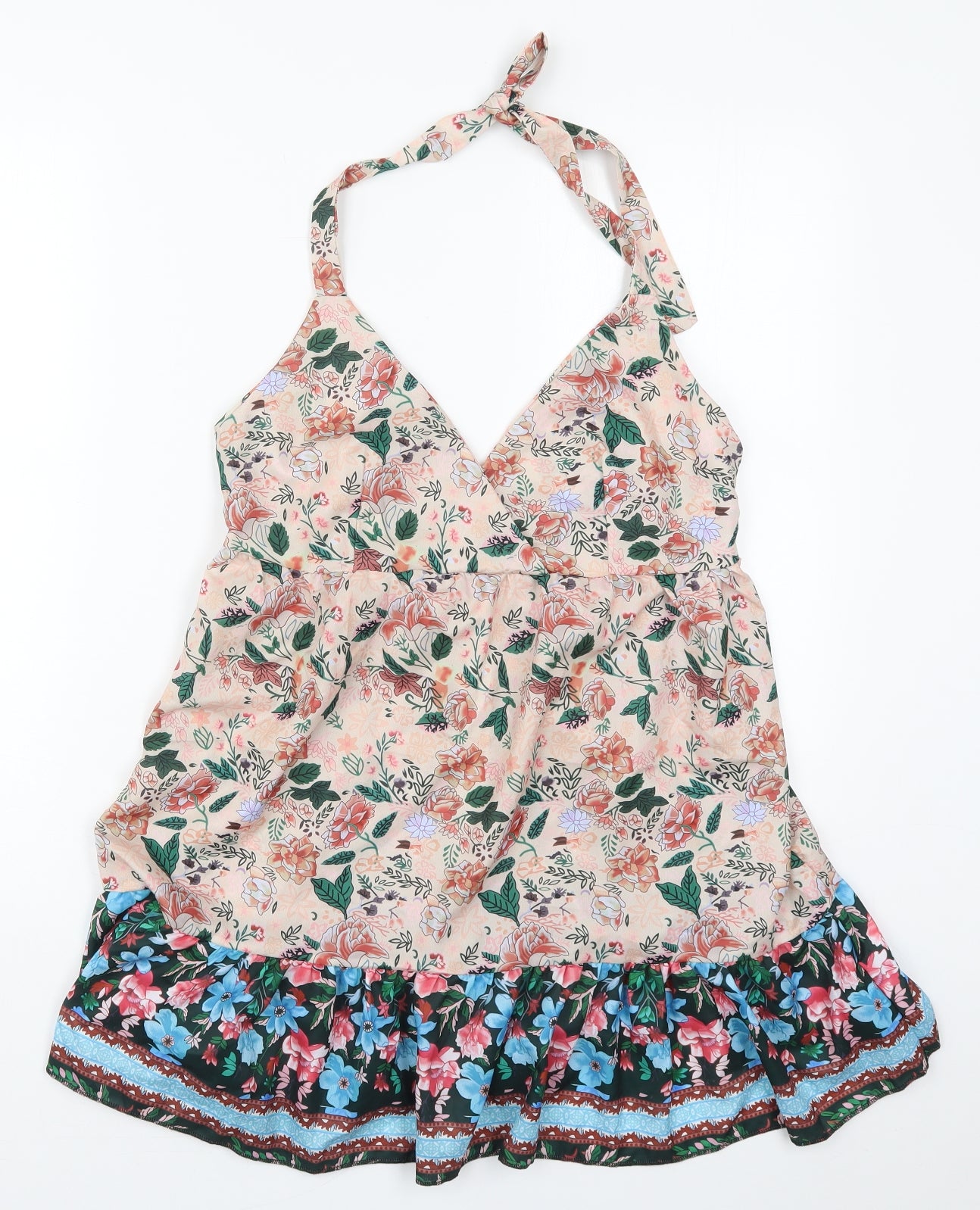 Preworn Womens Pink Floral Polyester Mini  Size M  Halter Zip