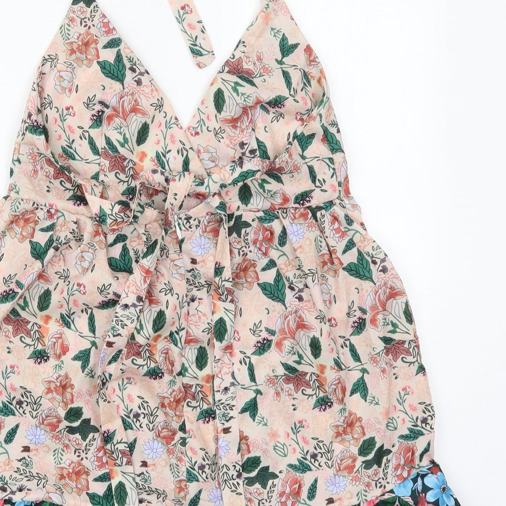 Preworn Womens Pink Floral Polyester Mini  Size M  Halter Zip