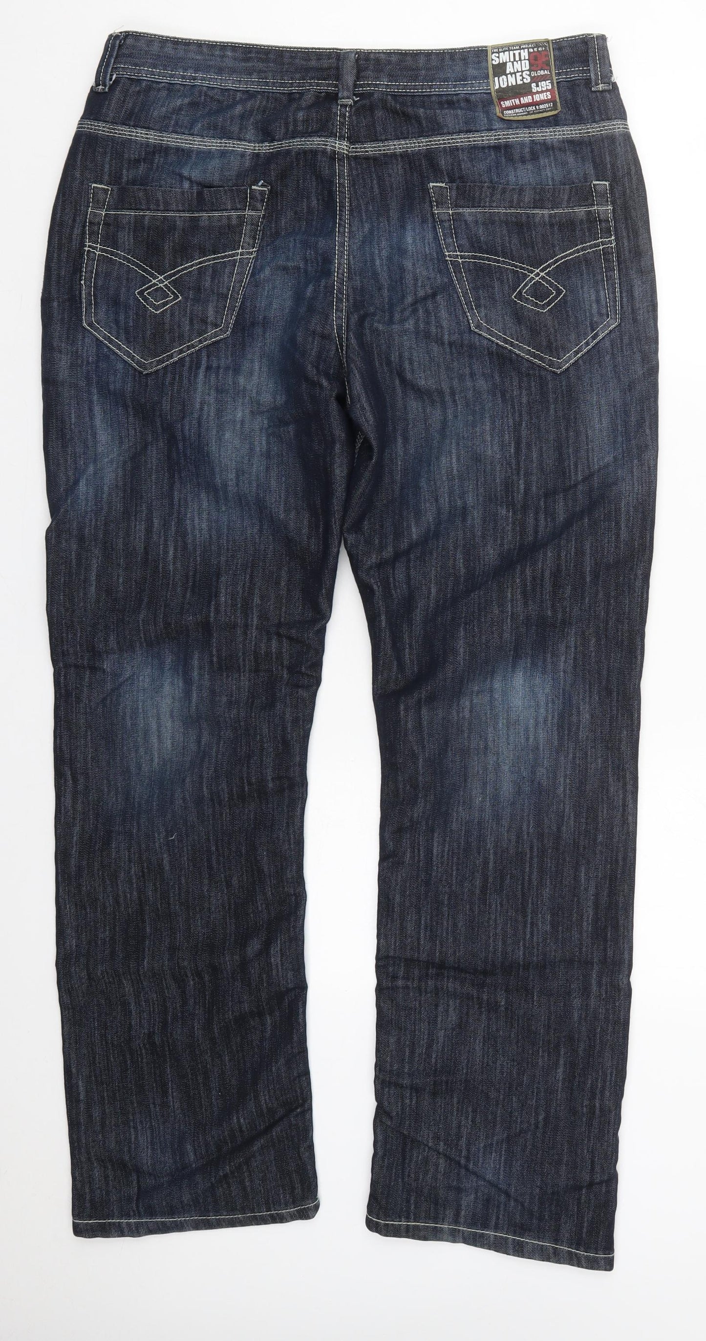 Smith & Jones Mens Blue  Cotton Straight Jeans Size 36 L32 in Regular Button