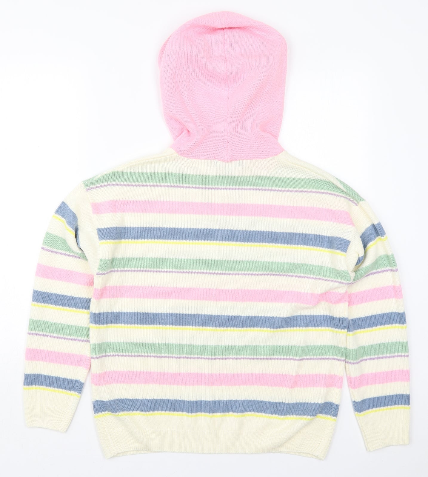 Studio Womens Ivory Striped Acrylic Pullover Hoodie Size 12  Pullover - Pink Green Blue