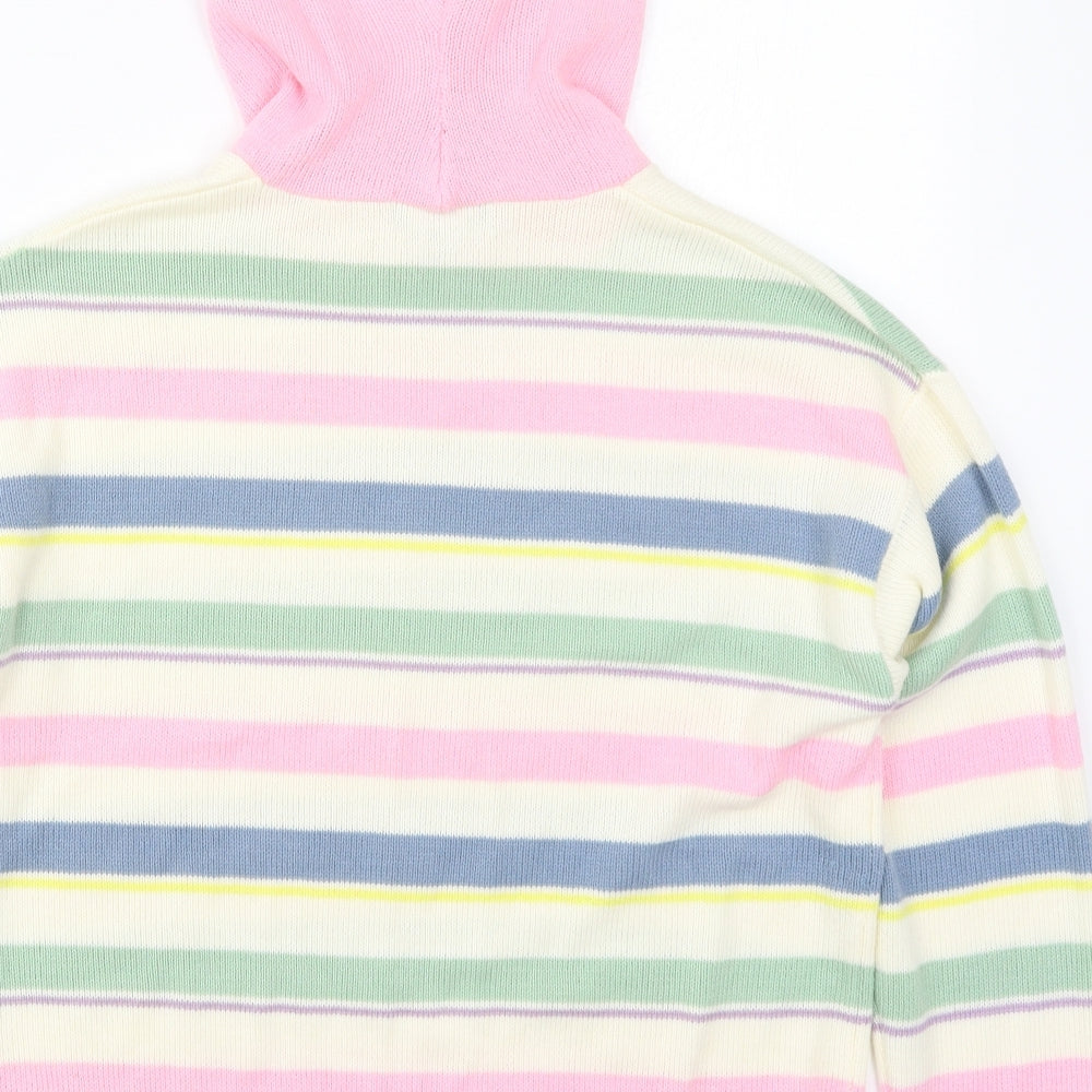 Studio Womens Ivory Striped Acrylic Pullover Hoodie Size 12  Pullover - Pink Green Blue
