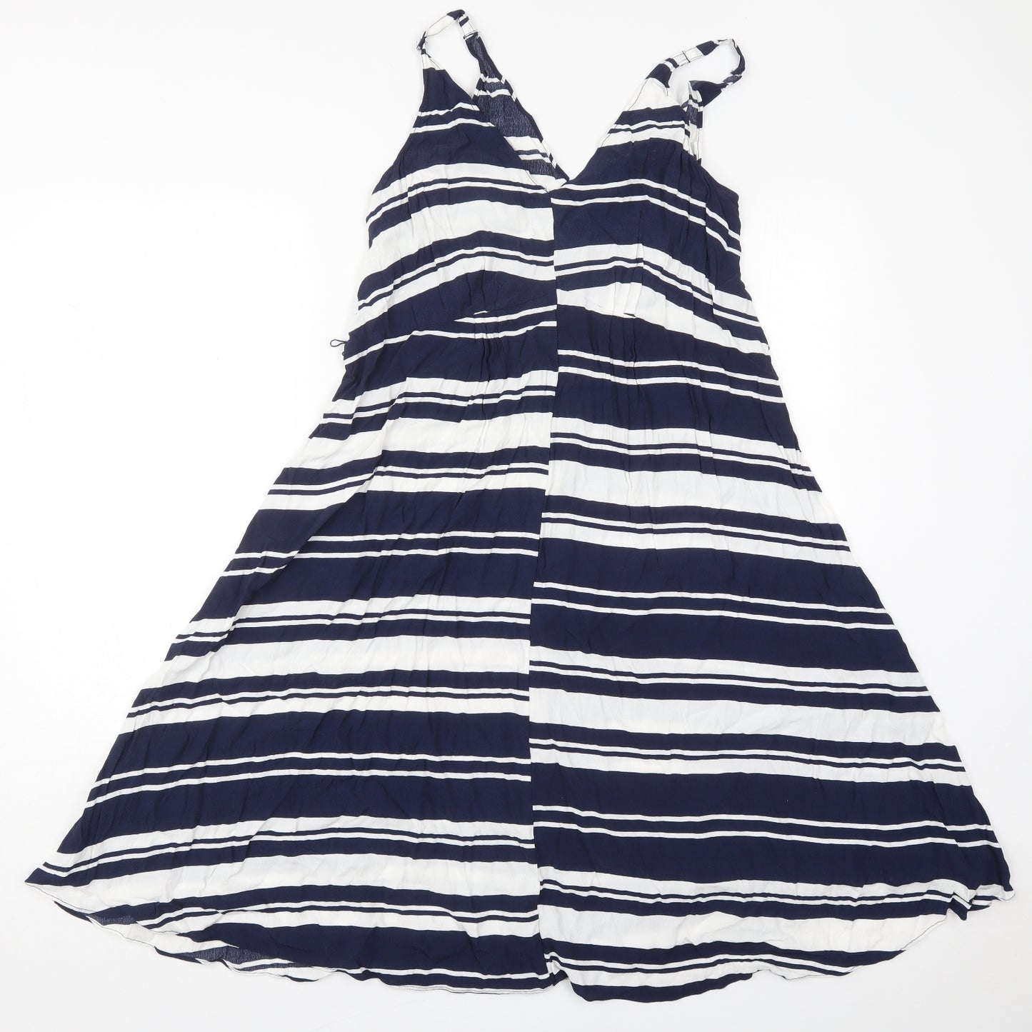 Papaya Womens Blue Striped Viscose A-Line  Size 12  V-Neck Pullover