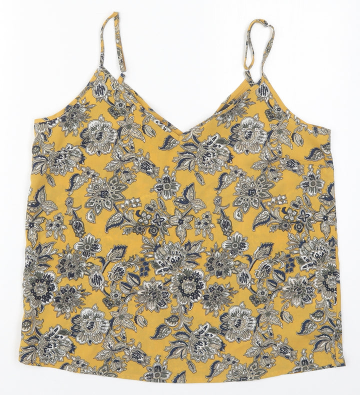 Studio Womens Yellow Floral Polyester Basic Tank Size 12 V-Neck