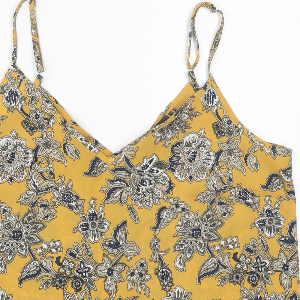 Studio Womens Yellow Floral Polyester Basic Tank Size 12 V-Neck