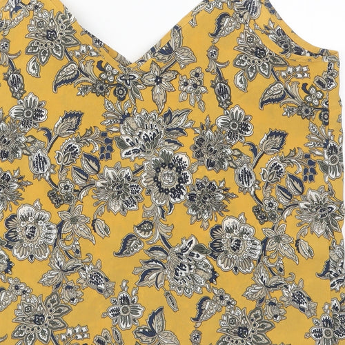 Studio Womens Yellow Floral Polyester Basic Tank Size 12 V-Neck