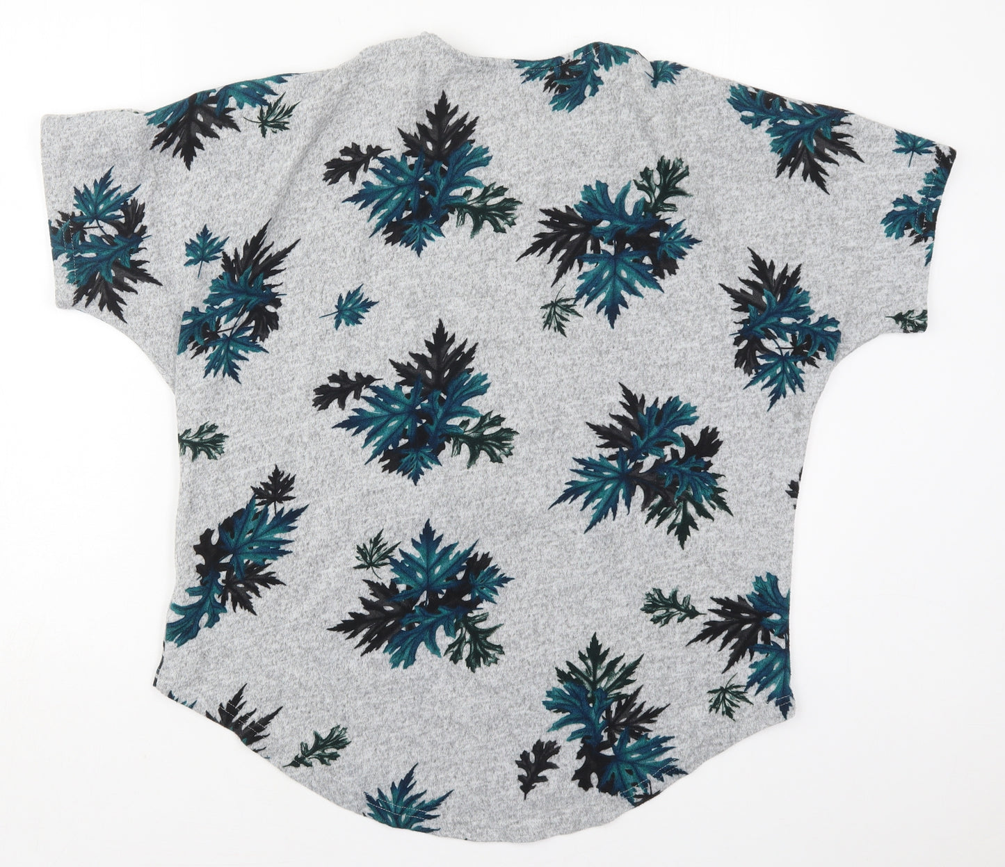 Apricot Womens Grey V-Neck  Polyester Pullover Jumper Size M   - Leaf Prints