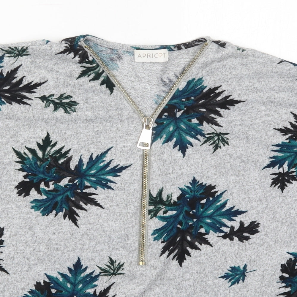 Apricot Womens Grey V-Neck  Polyester Pullover Jumper Size M   - Leaf Prints