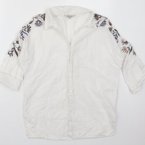 Peacocks Womens White Floral Cotton Basic Button-Up Size 12 Collared