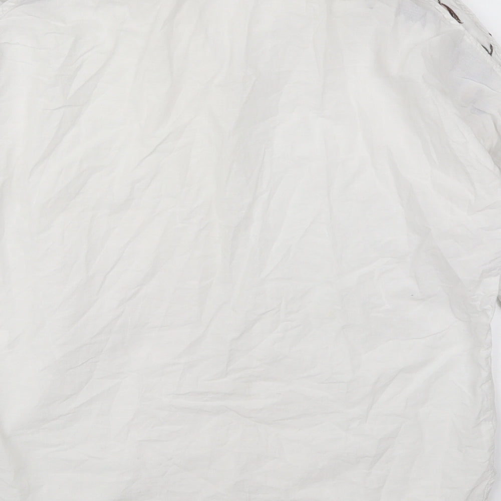 Peacocks Womens White Floral Cotton Basic Button-Up Size 12 Collared