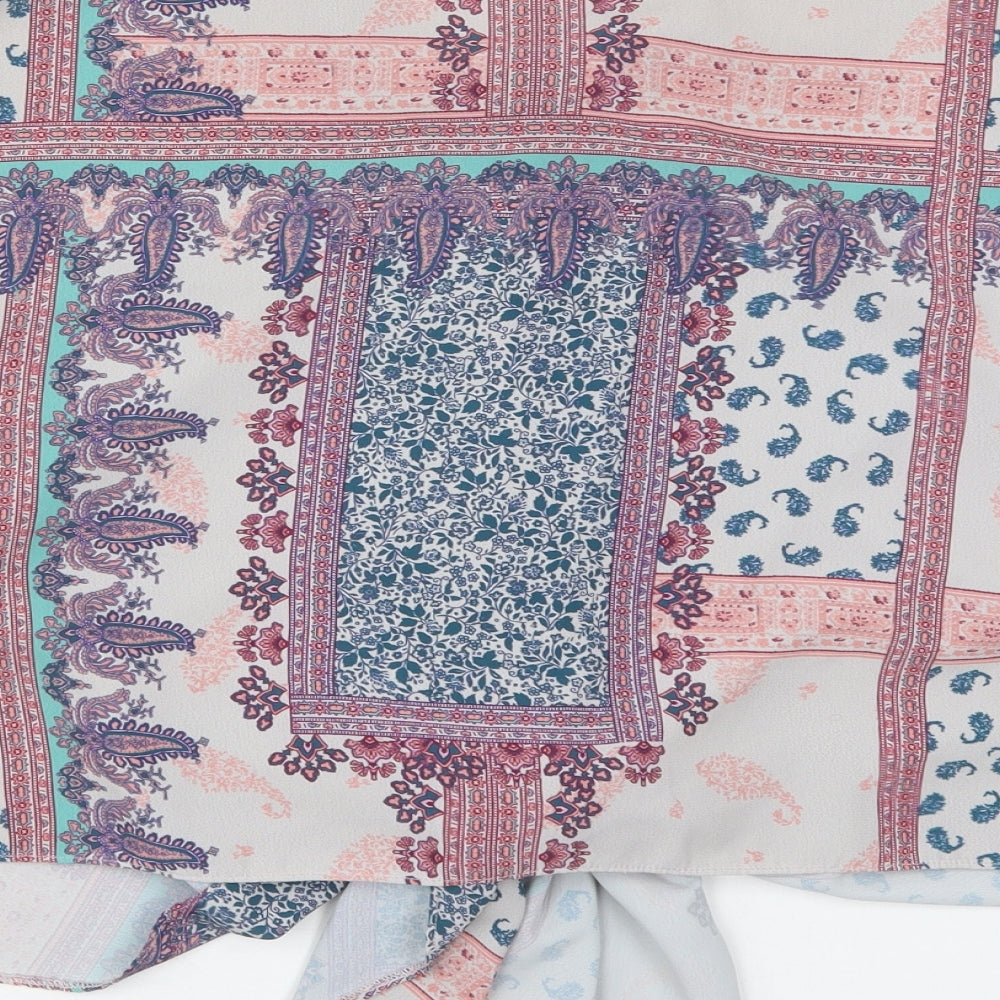 George Womens Grey Paisley Polyester Basic Button-Up Size 12 V-Neck