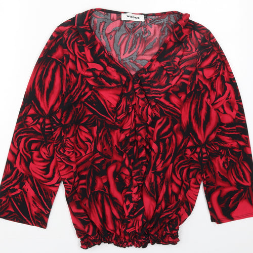 Vogue Womens Red Floral Polyester Basic Blouse Size 10 V-Neck - Roses